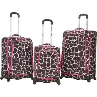 Rockland Fusion 3-Piece Upright Luggage Set - Pink Giraffe